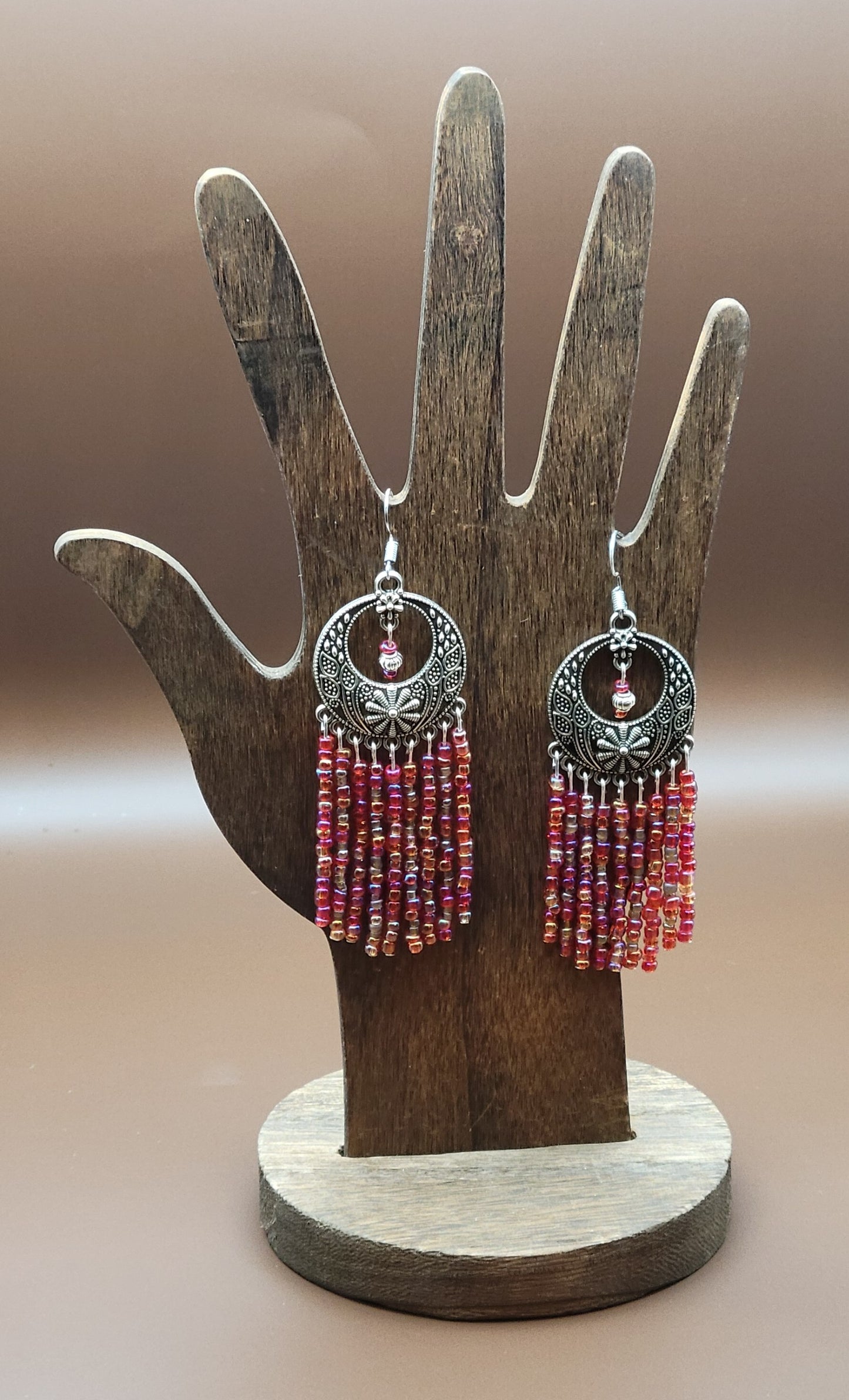 Red beaded chandelier earrings