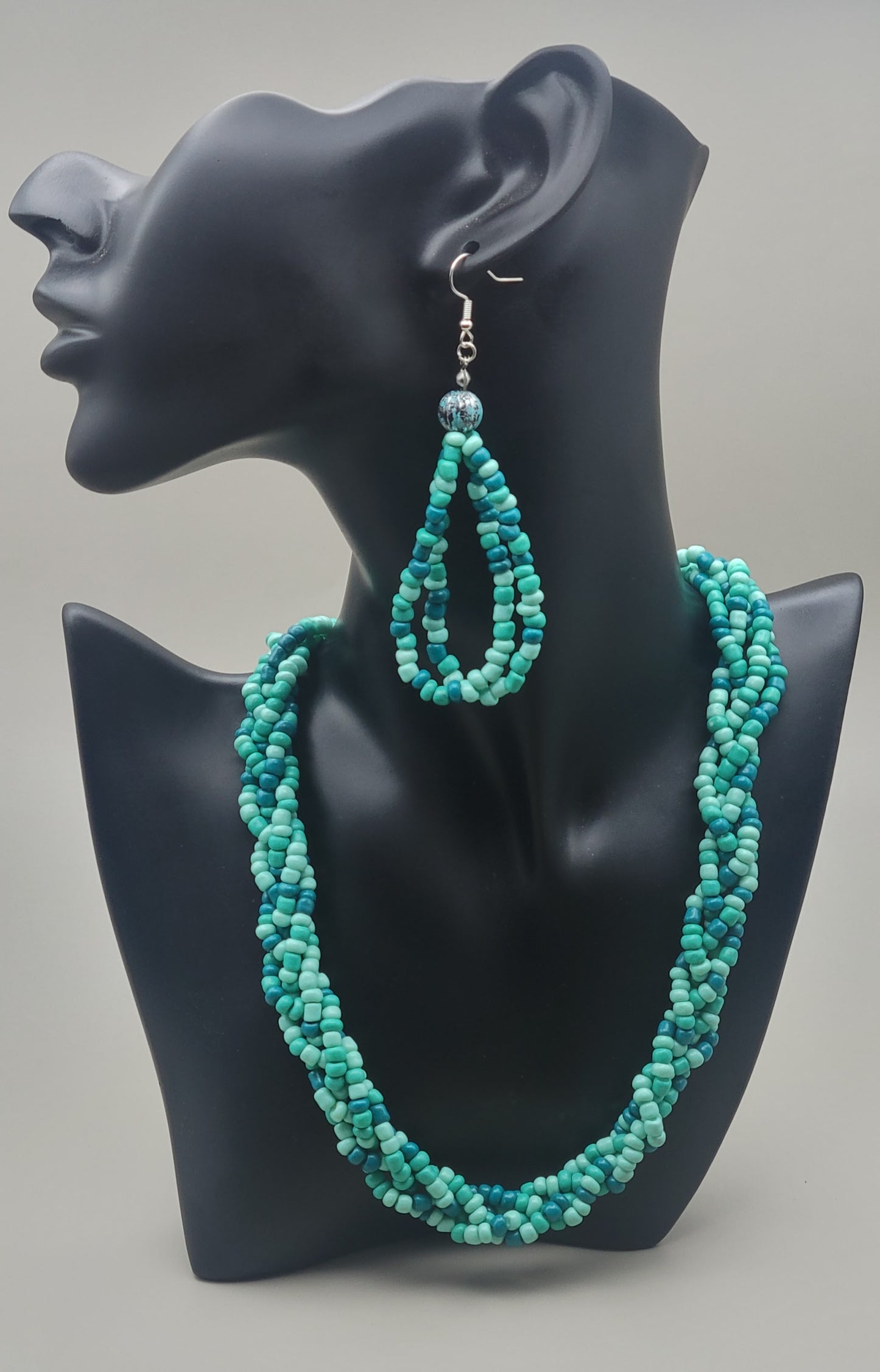 Turquoise braided seed bead set