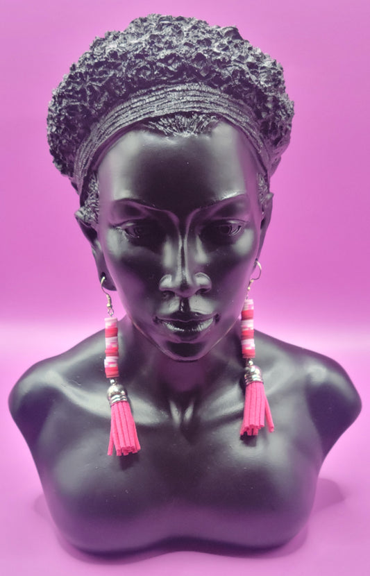 Pink clay bead tassel earrings