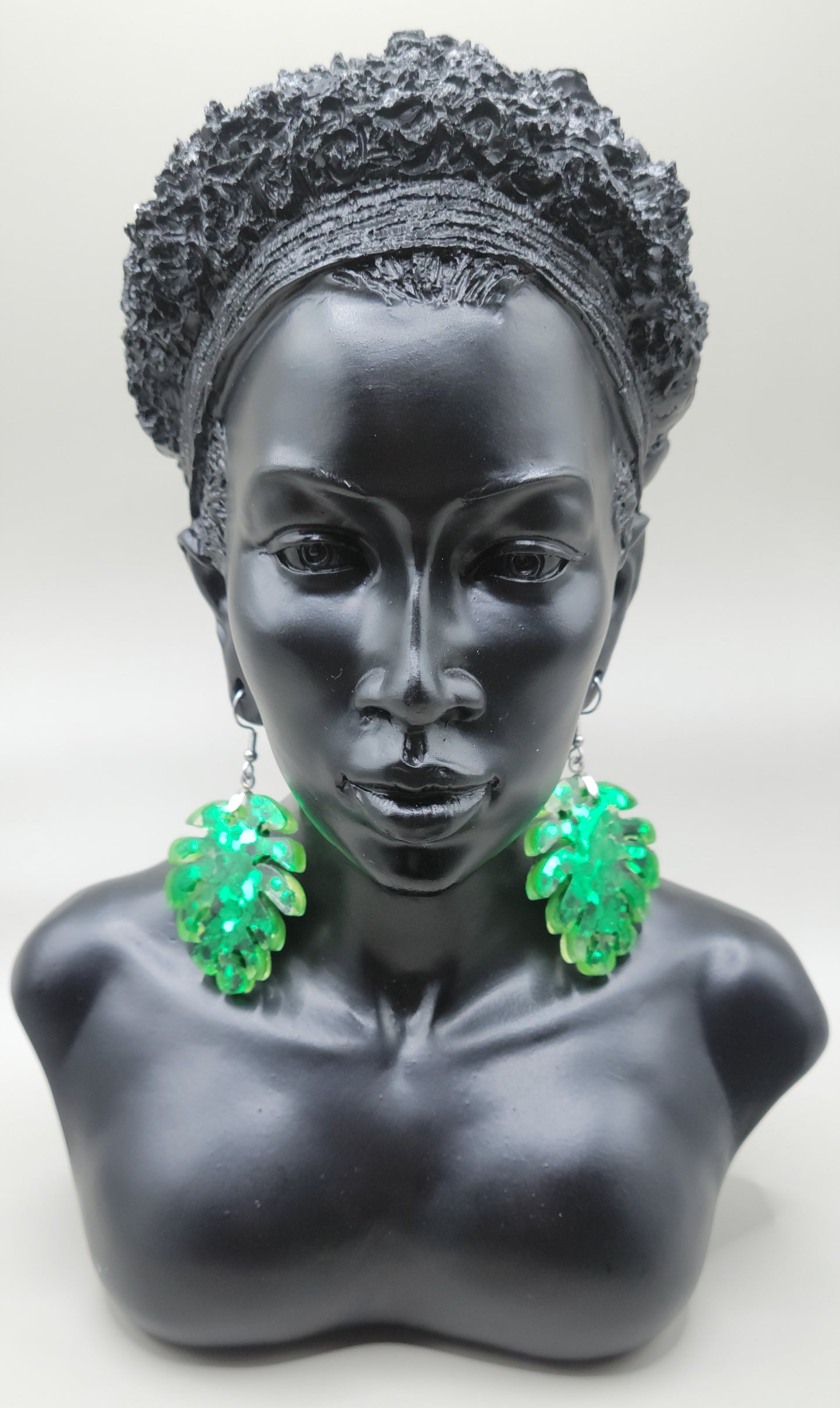 Green leaf earrings
