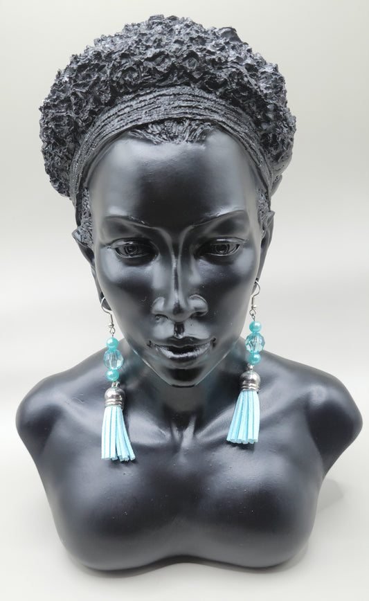 Blue beaded tassel earrings