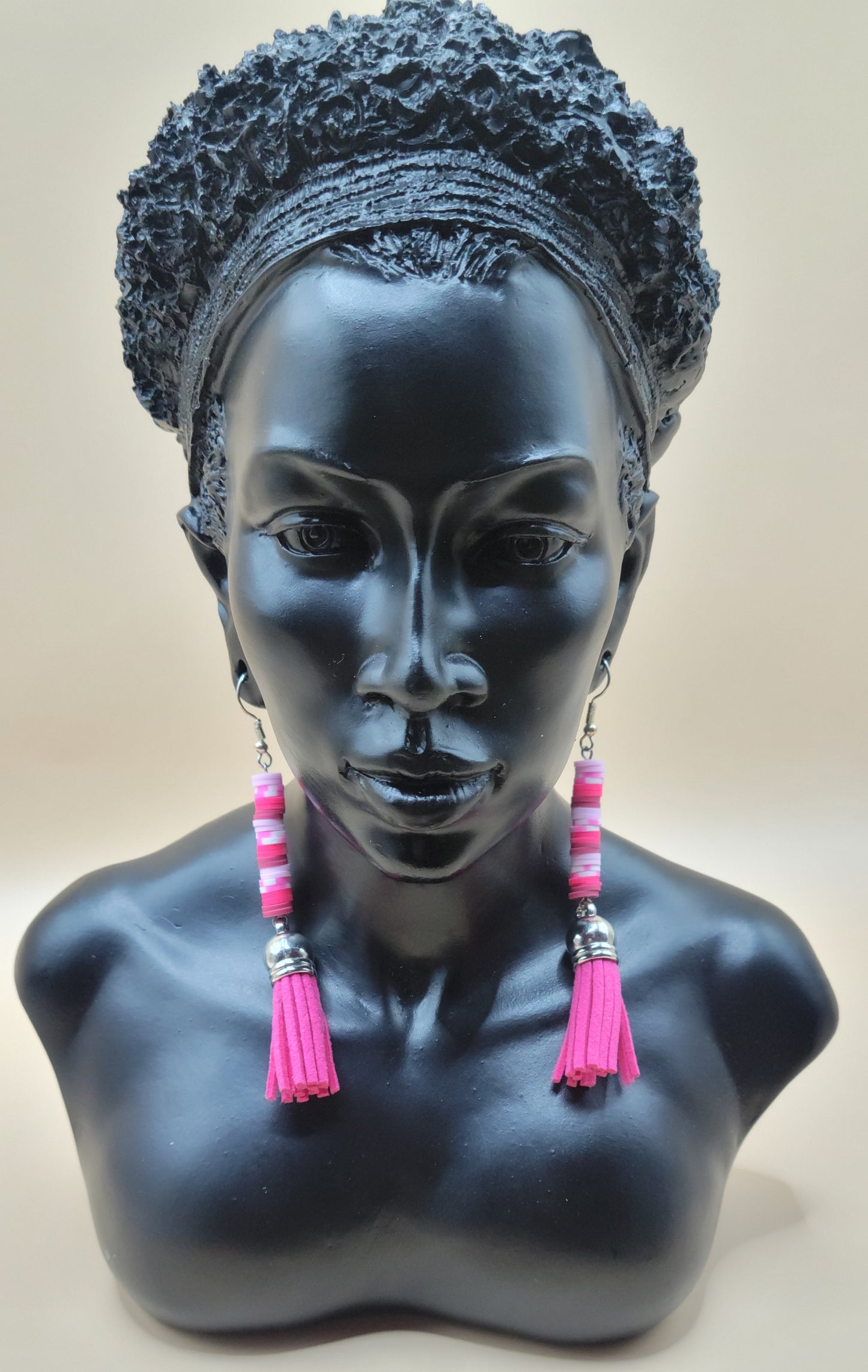 Pink clay bead tassel earrings