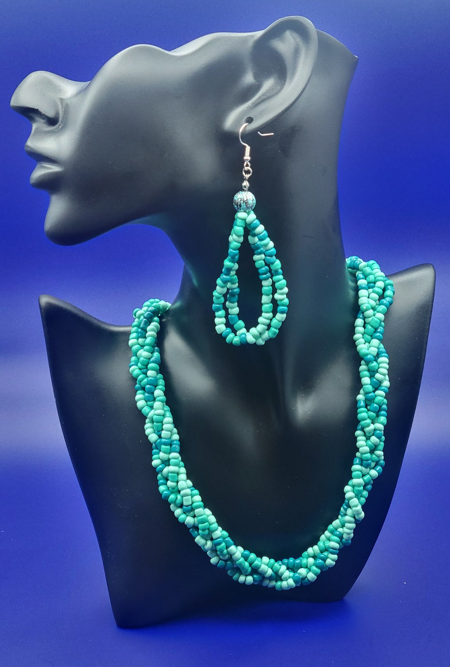 Turquoise braided seed bead set