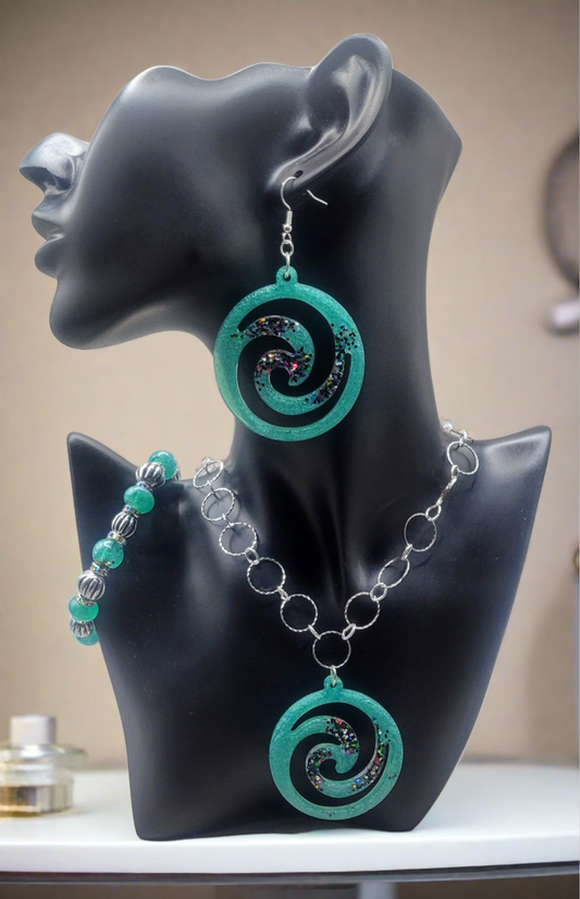 Aqua swirl jewelry set