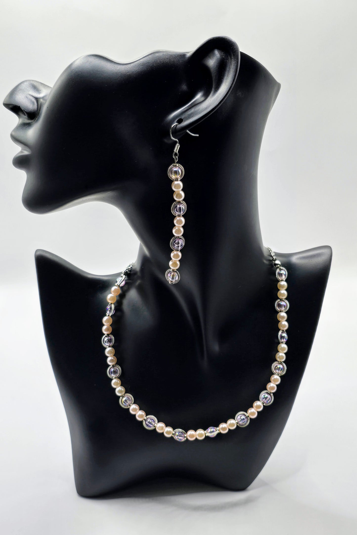 Pink pearls beaded jewelry set