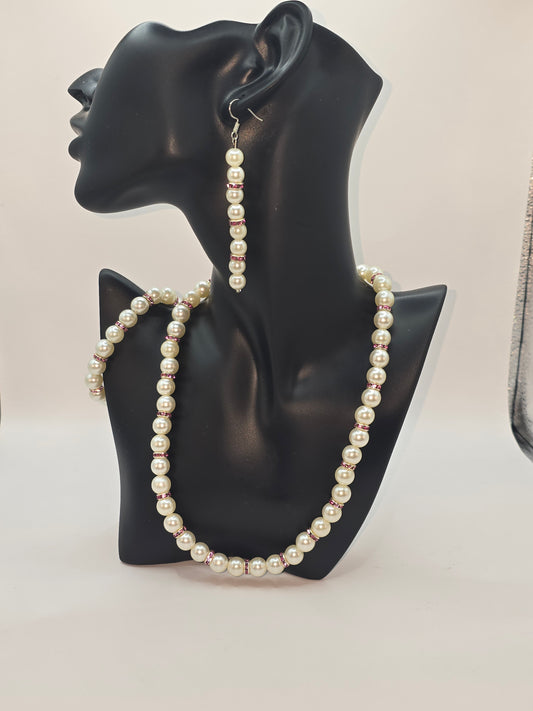 Pearl with pink jewelry set with bracelet