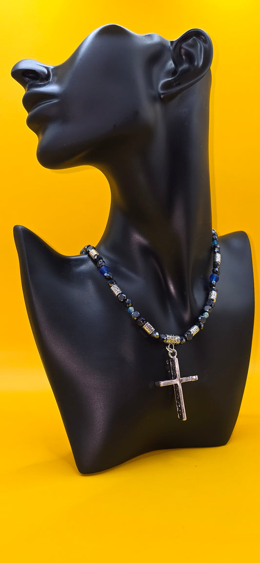 Blue and Black Cross Necklace