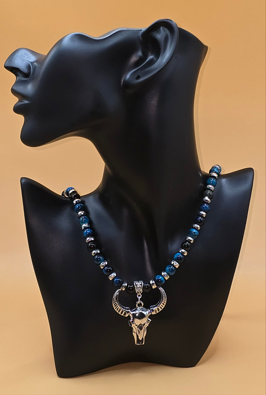 Blue Bull Skull Necklace