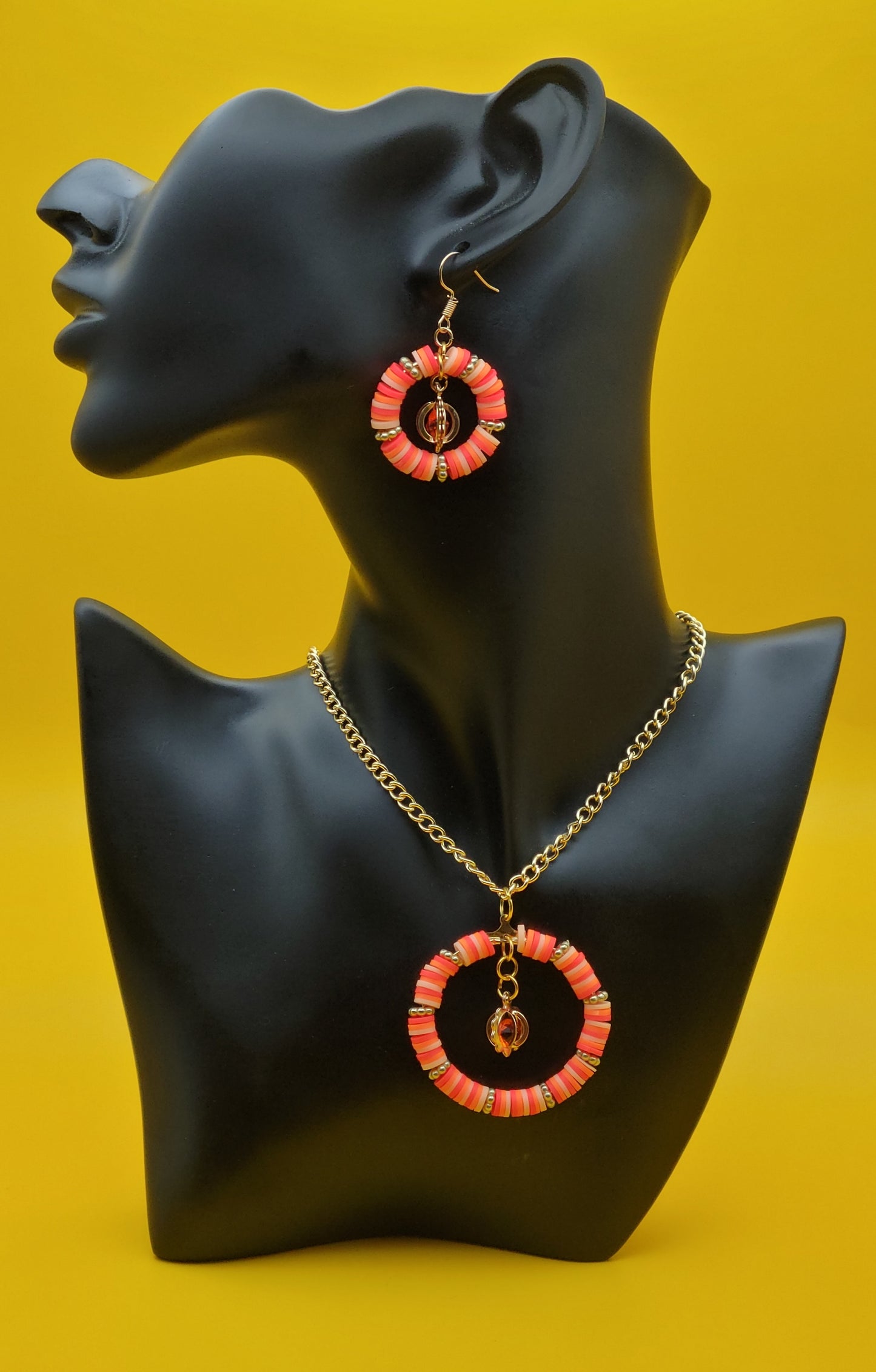 Gold and Orange clay bead set