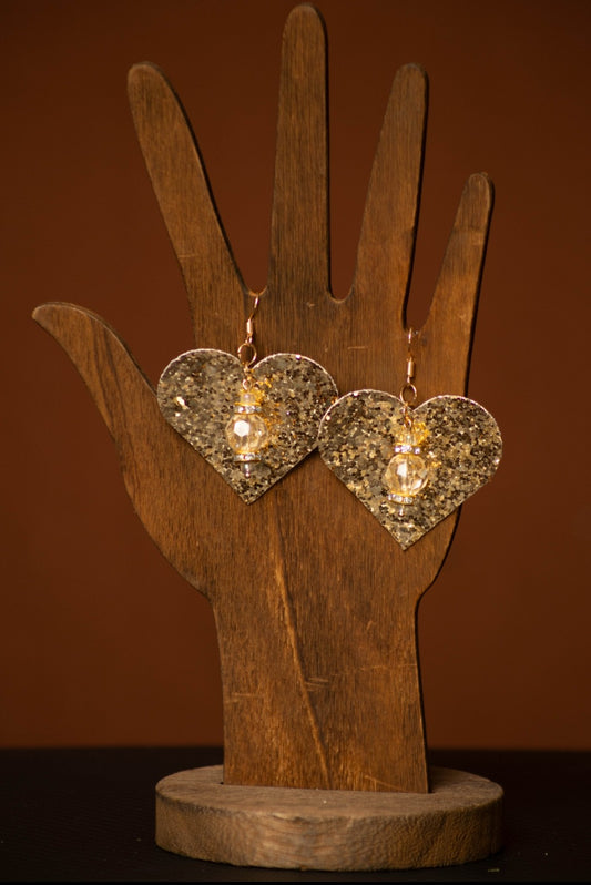 Gold Sparkle Heart Earrings